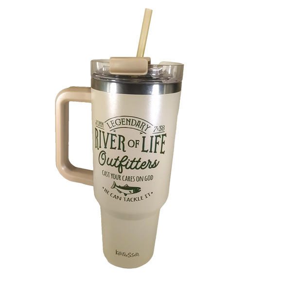 Kerusso 40 Ounce Travel Mugs Stainless Steel Lot Of 3 Blue Tan Gray Religious - Picture 4 of 10